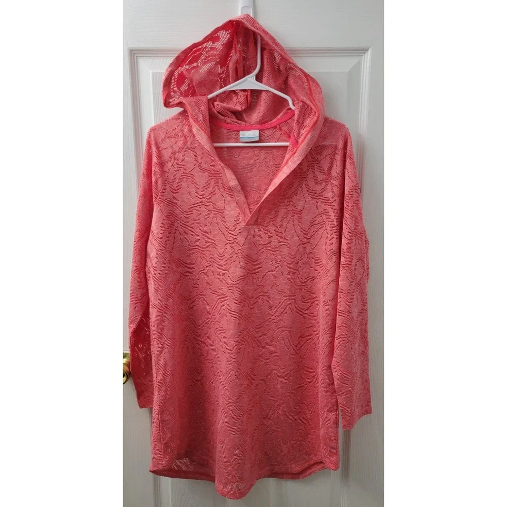 Columbia Womens Medium Swimsuit Coverup Hood Beach Pool Pink Excellent Pre-owned